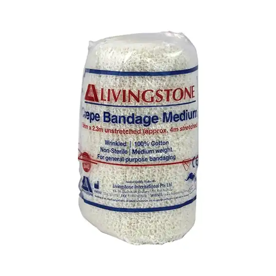 Livingstone Crepe Bandage Medium Weight 7.5cm x 4m Wrinkled