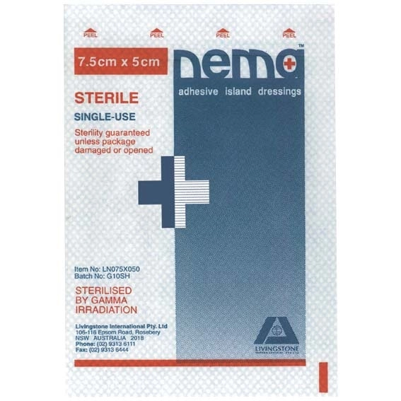 Nema Adhesive Island Dressing with Non-Adherent Pad Nonwoven 25 x 8.2cm White Sterile 5 Box