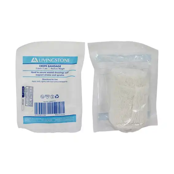 Livingstone Medium Weight Crepe Bandage 7.5cm x 1.6m Sterile 50 Carton