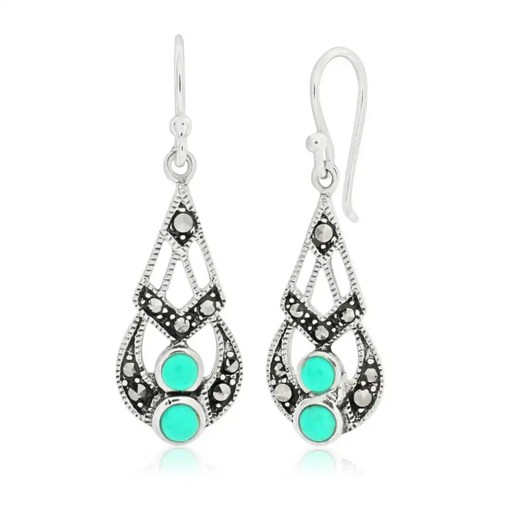 Sterling Silver Created Turquoise Vintage Drop Earrings