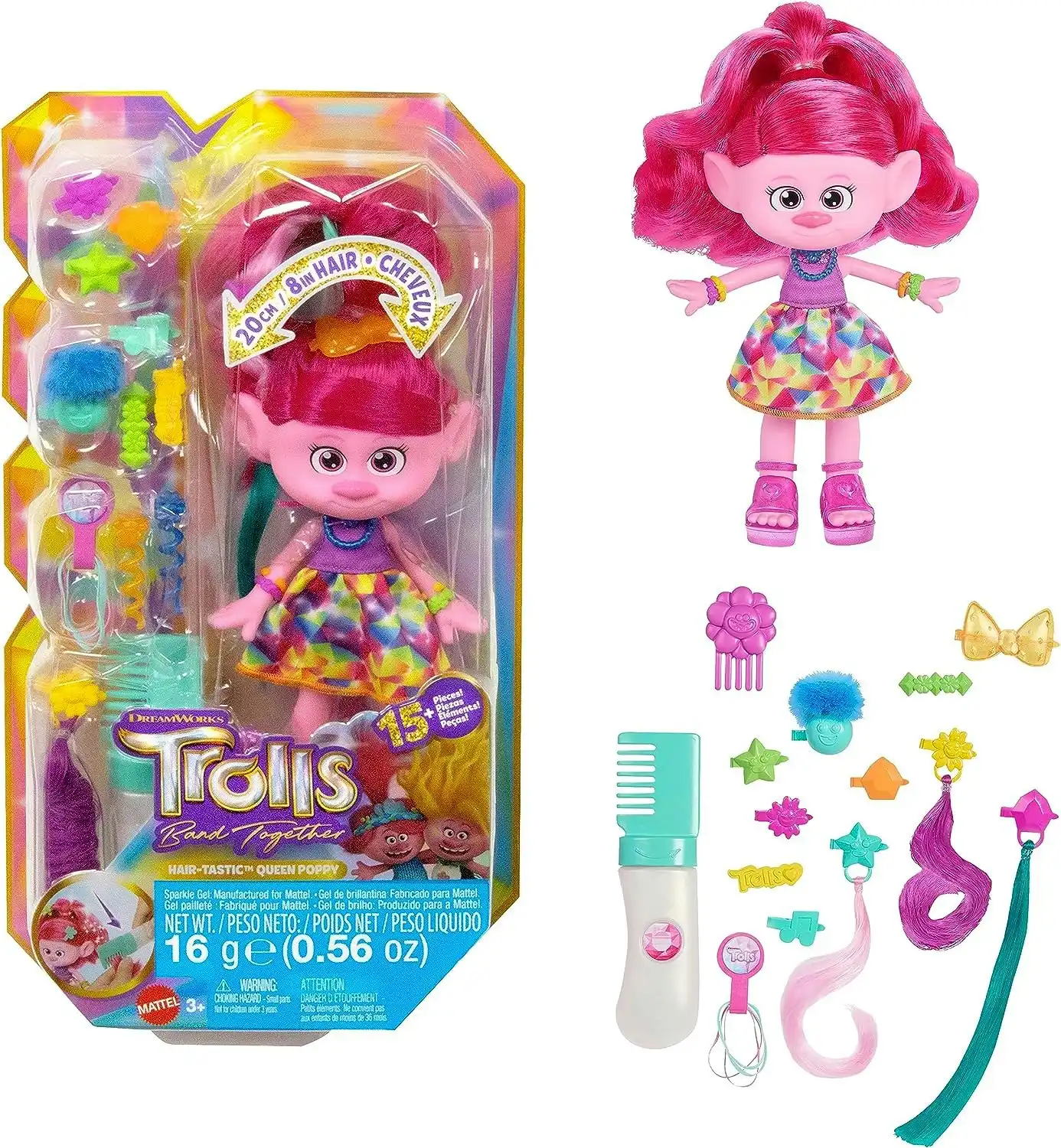 Trolls 3 Band Together Hair-Tastic Queen Poppy Doll