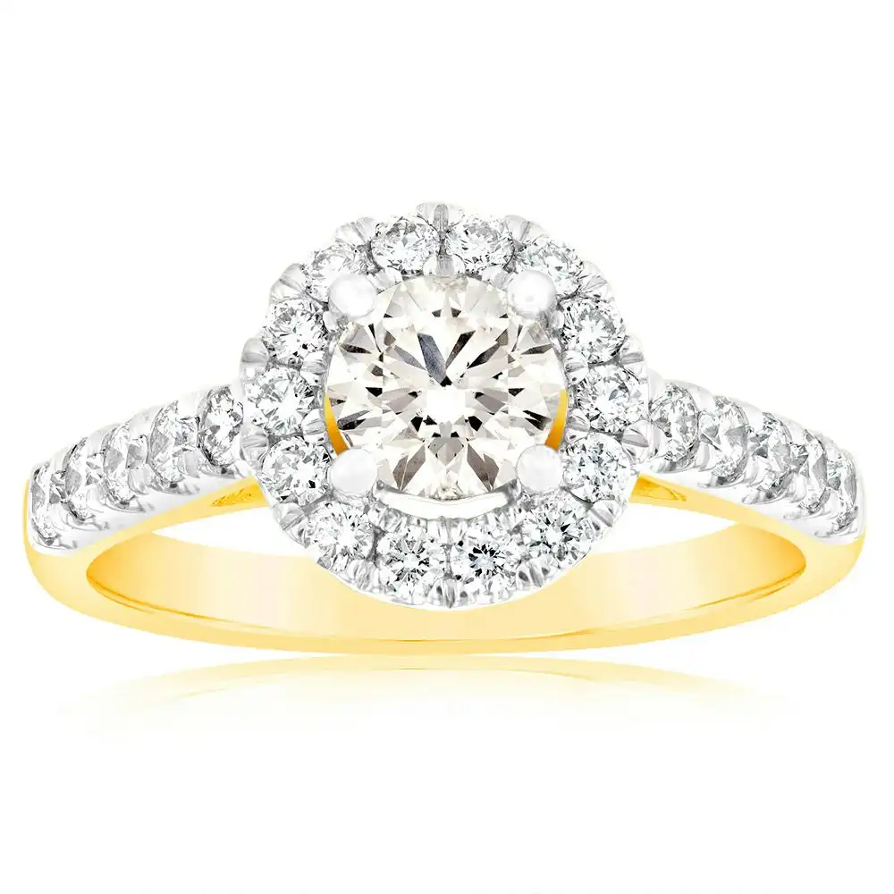 18ct Yellow Gold 1.00 Carat Diamond Ring With 0.50 Carat Australian Diamond