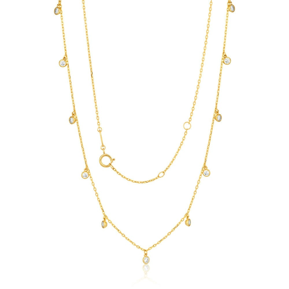 9ct Yellow Gold Chain with 11 Cubic Zirconias with Adjustable 38-40cm Length