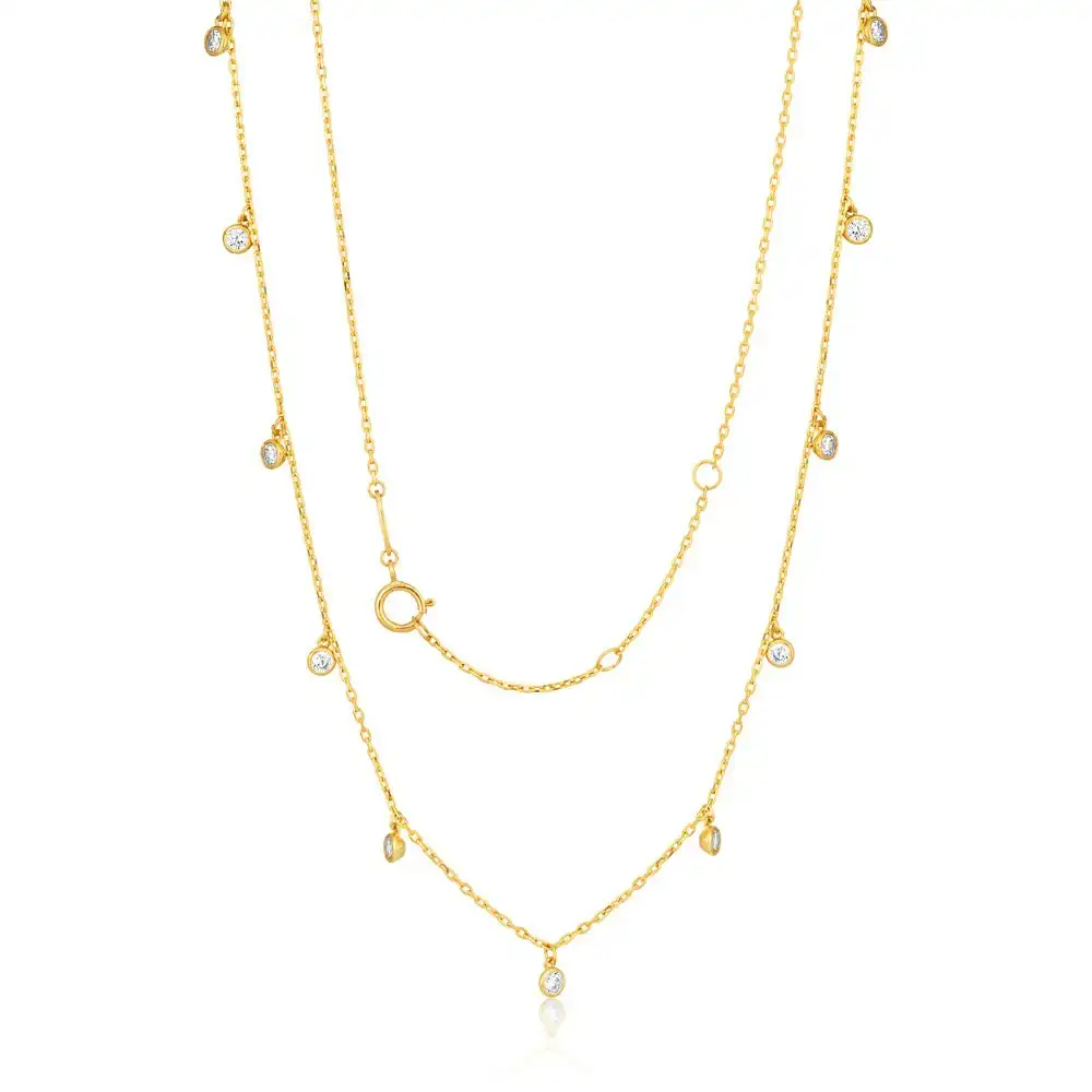 9ct Yellow Gold Chain with 11 Cubic Zirconias with Adjustable 38-40cm Length