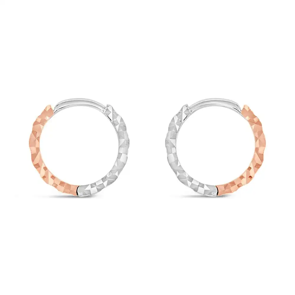 9ct Rose And White Gold Two Toned Patterned Hoop Earrings