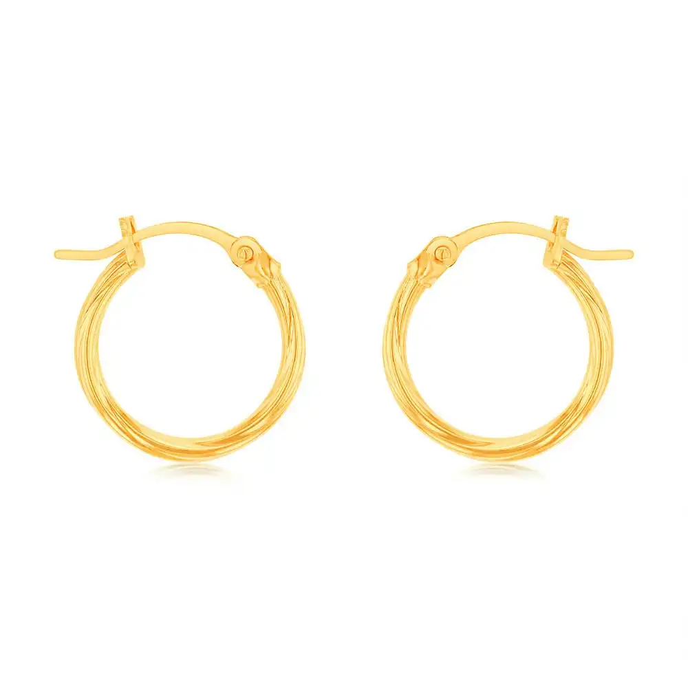 9ct Yellow Gold Twist 10mm Hoop Earrings