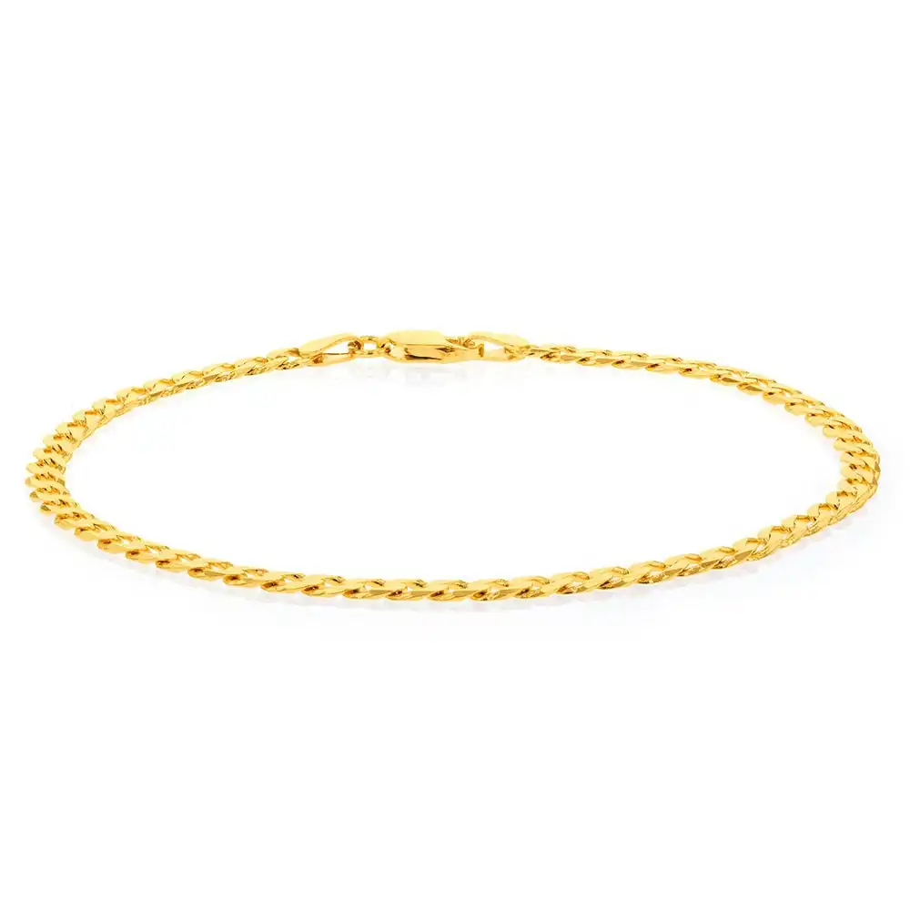 9ct Yellow Gold Curb Bevelled Flat 100 Gauge 21cm Bracelet