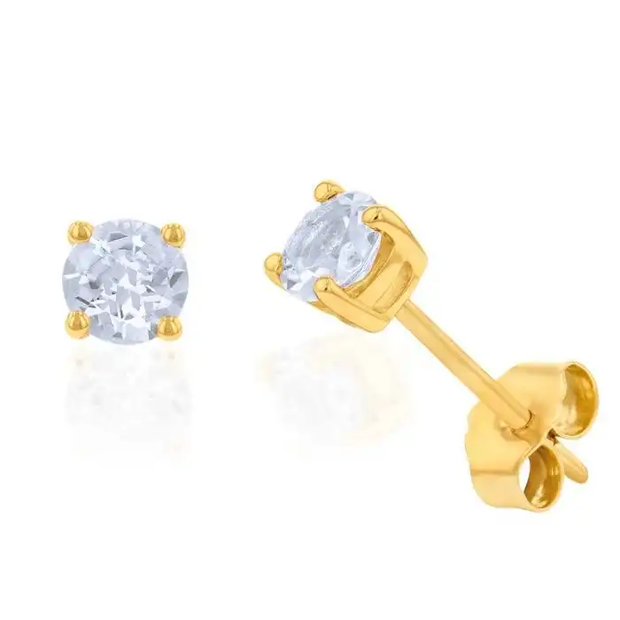 9ct Yellow Gold Aquamarine 4mm Stud Earrings