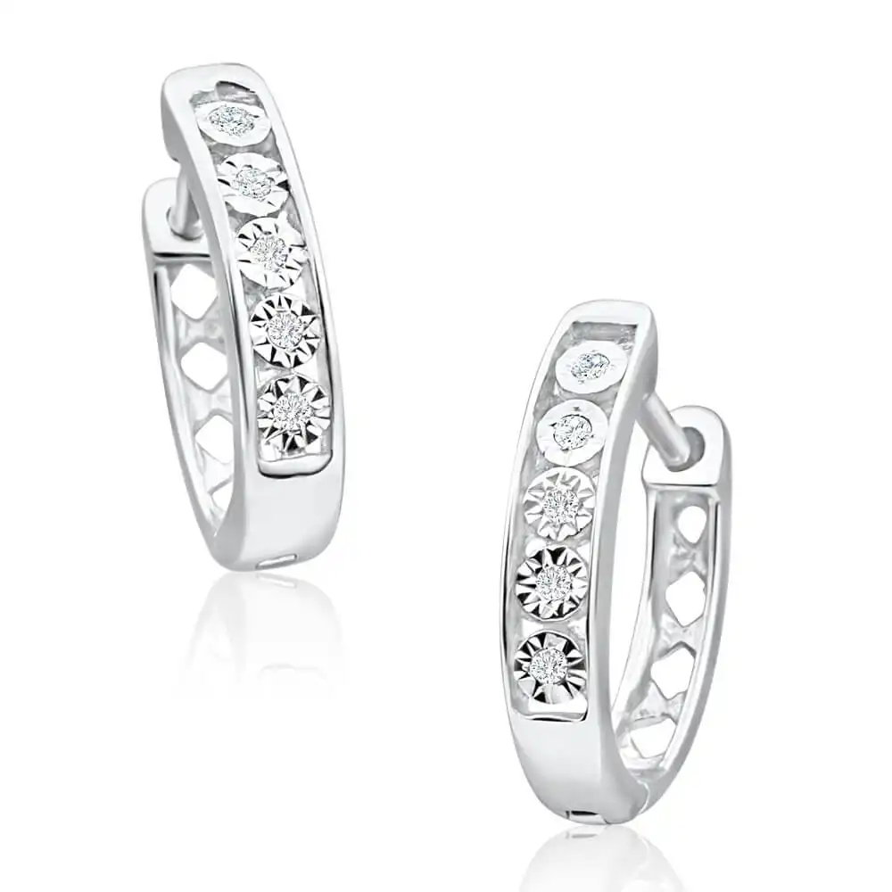 9ct White Gold Exquisite Diamond Hoop Earrings