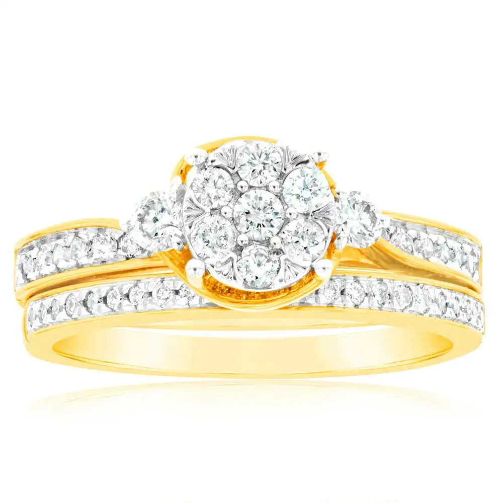 9ct Yellow Gold 3/5 Carat Diamond Bridal Ring Set