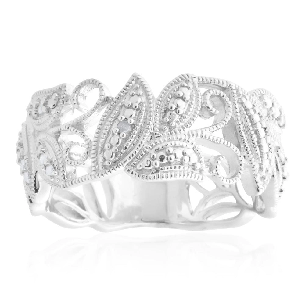 Sterling Silver Filigree Ring with 1 Brilliant Cut Diamond