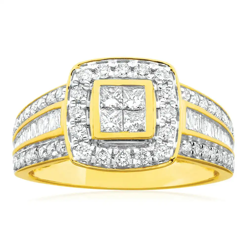 9ct Yellow Gold 1 Carat Diamond Ring Set with 76 Stunning  Diamonds