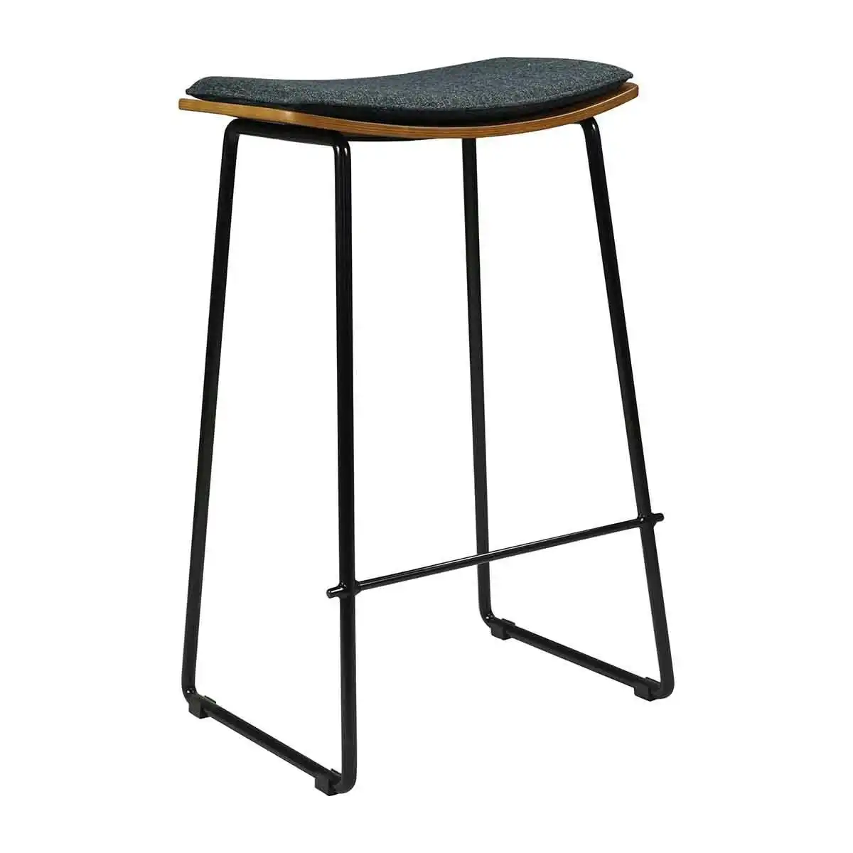 Hendrix Backless Bar Stool (Walnut, Charcoal Fabric, Black Base)