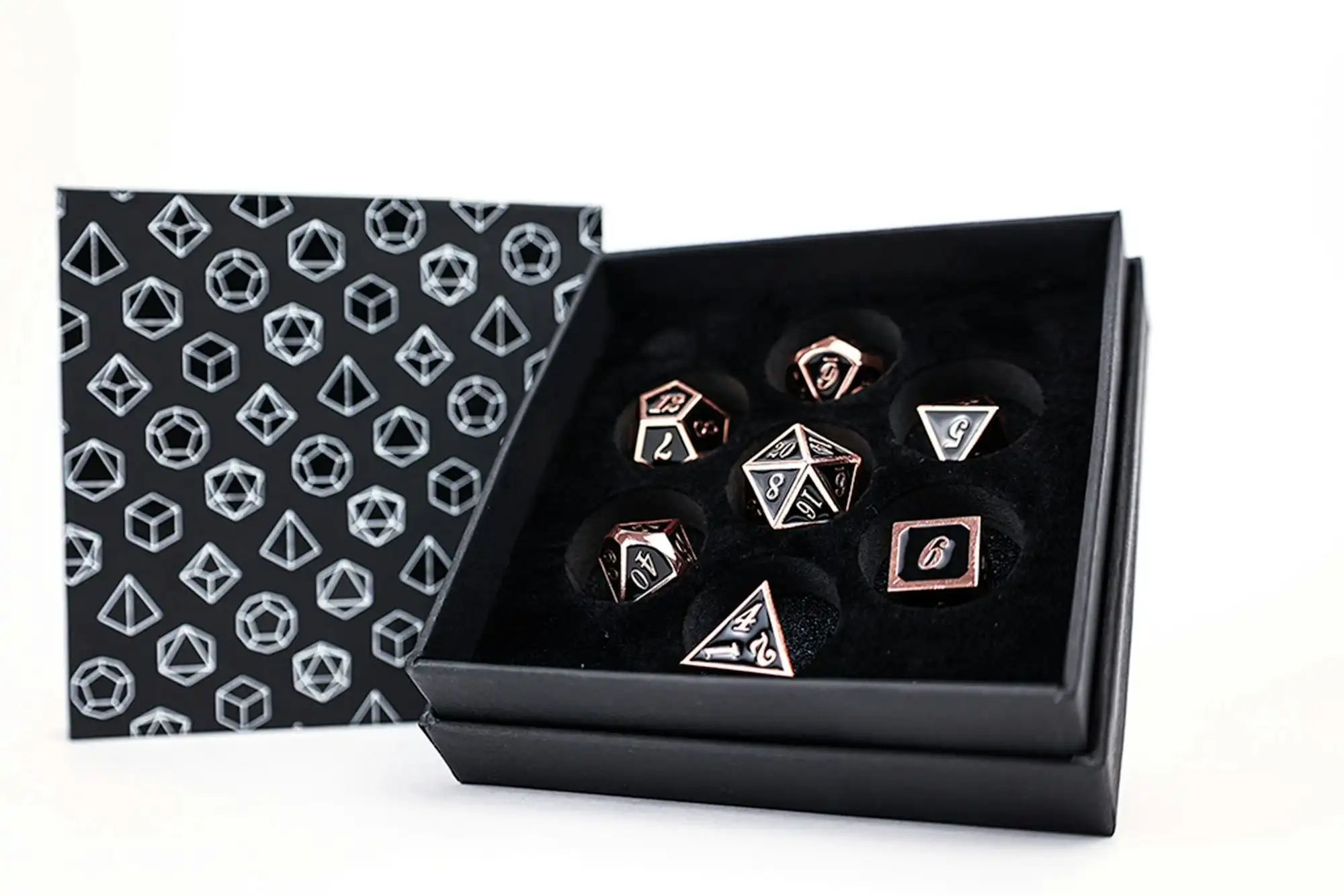 LPG Dice Set - Metal RPG Serif Black/Brass