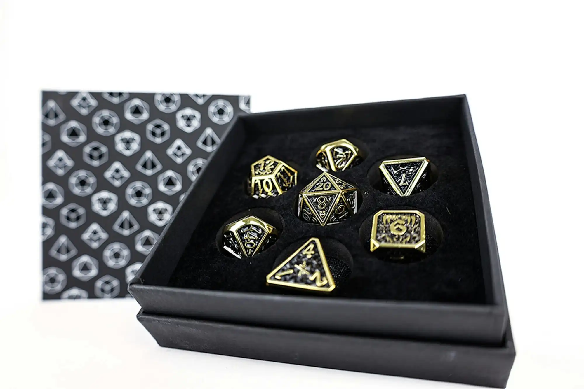 LPG Dice Set - Metal RPG Draco Bright Black/Gold