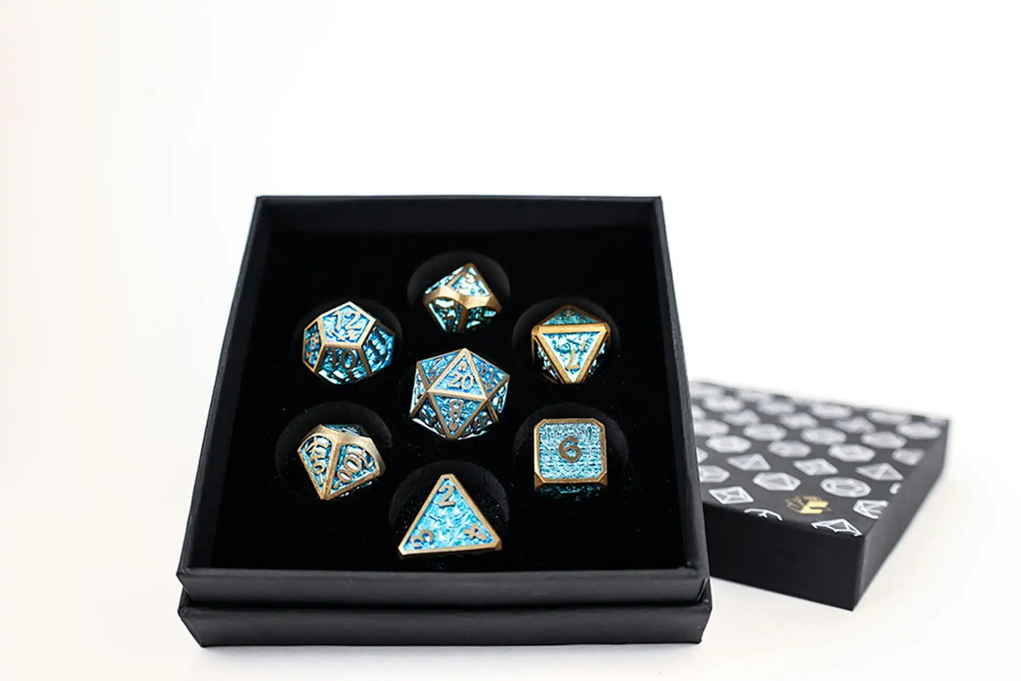 LPG Dice Set - Metal RPG Draco Bright Blue/Brass