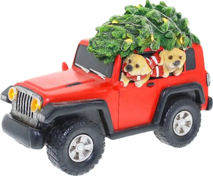 Cotton Candy - Xmas Red Jeep With Dogs with LED