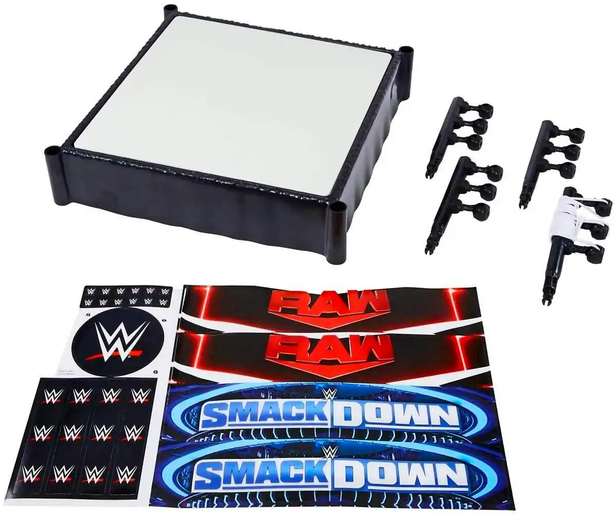 Wwe - Wwe Superstar Ring Playset With Spring-loaded Mat & 4 Event Apron Stickers (14-inch) - Mattel