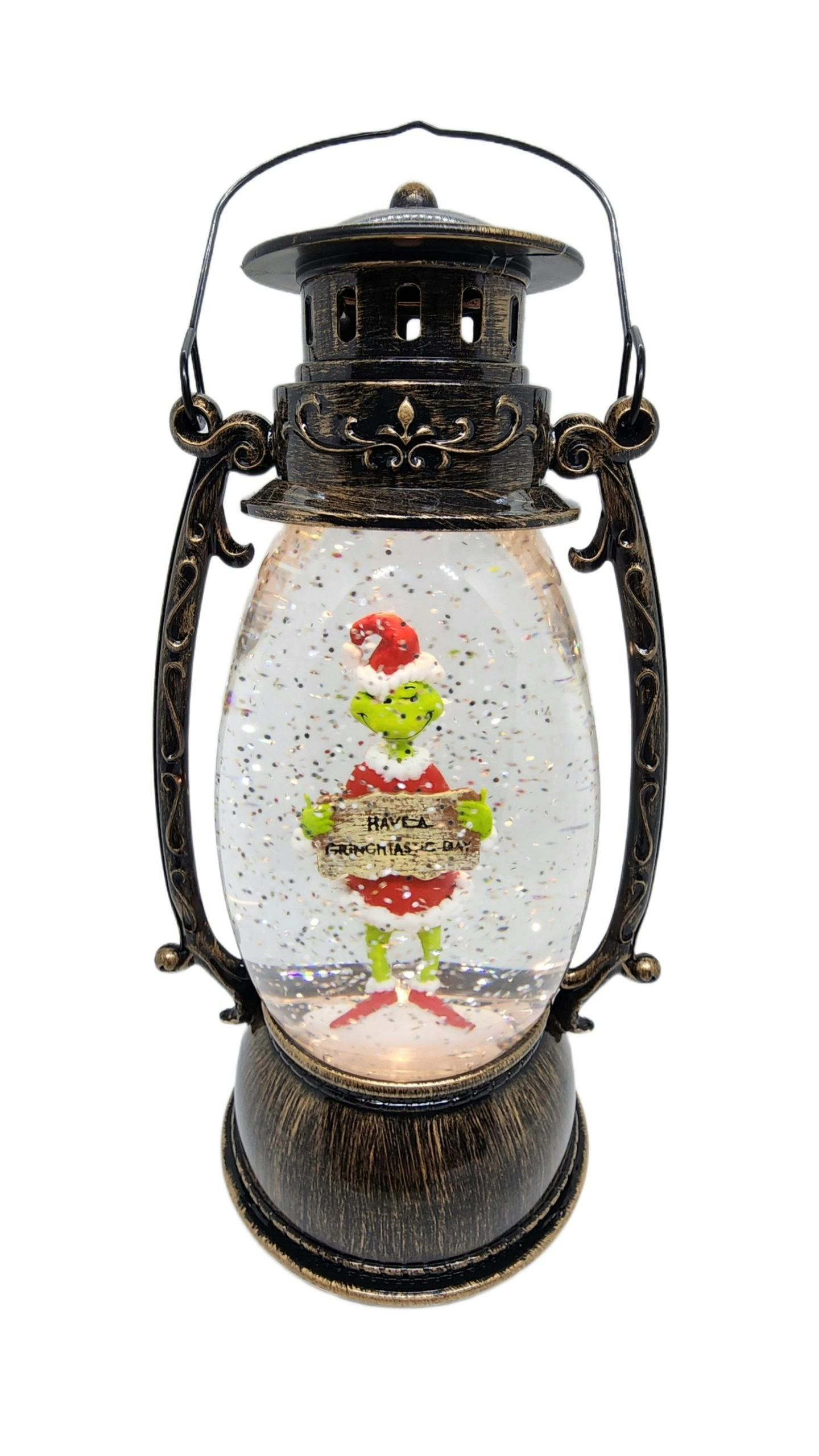 Cotton Candy - Xmas Dr. Seuss Grinch ‘ Have A Grinchtastic Day ’ Brass Lantern