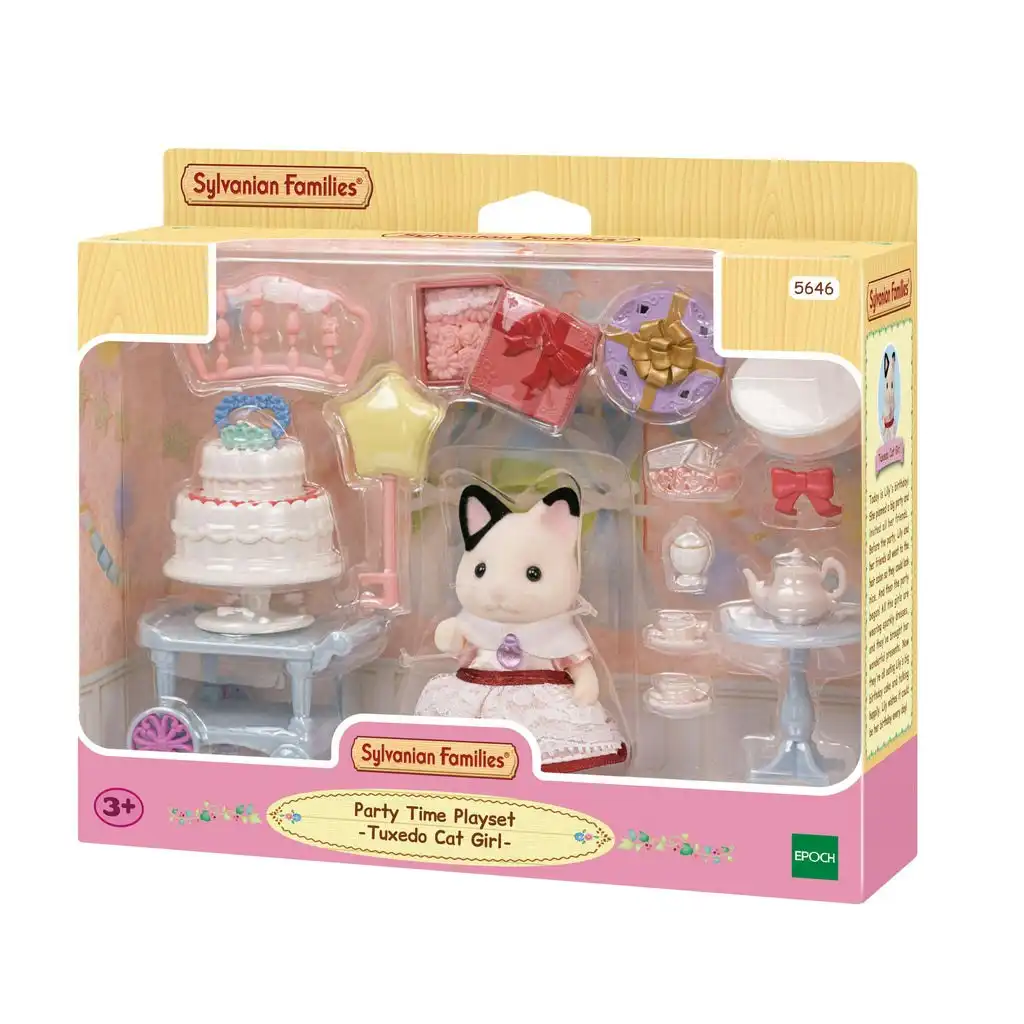 Sylvanian Families - Party Time Tuxedo Cat Girl Playset Animal Doll Playset