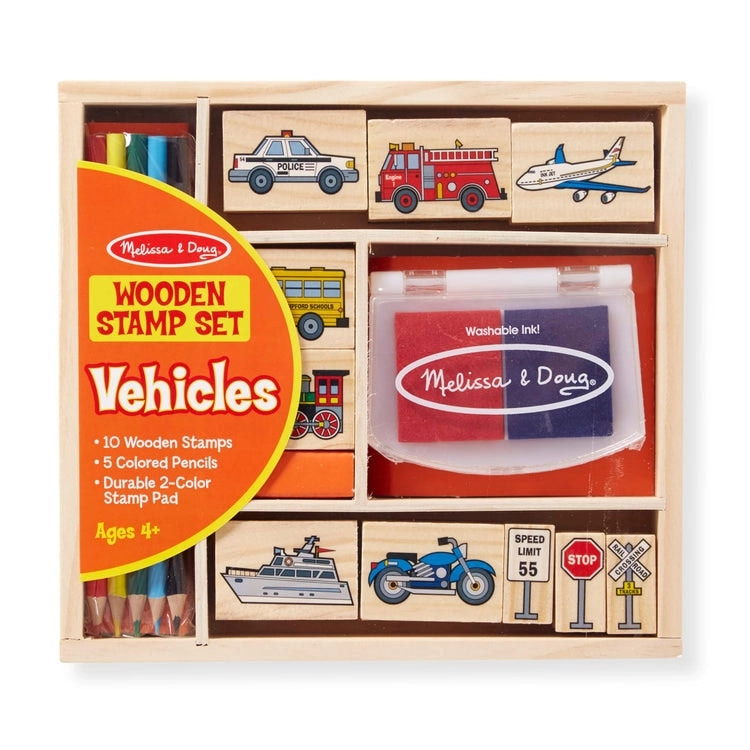 Melissa & Doug - Wooden Stamp Set - Vehicles