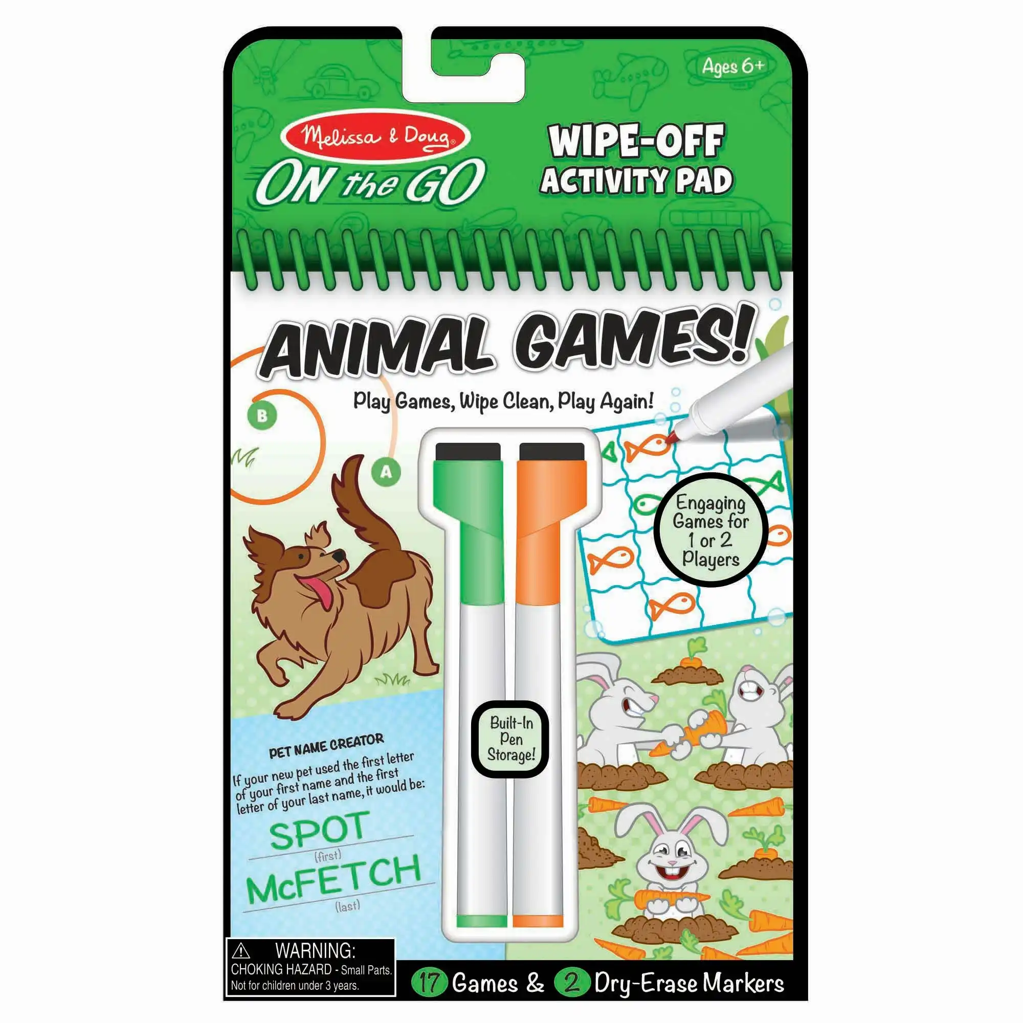 Melissa & Doug - Animal Games Wipe-off Activity Pad - On The Go Travel Activity