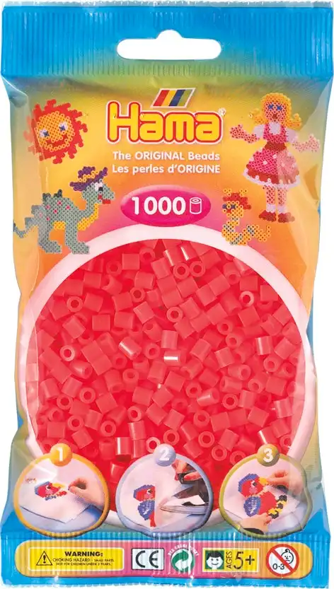 Hama - Beads 1000 Pieces Bag Neon Red - Gdhama
