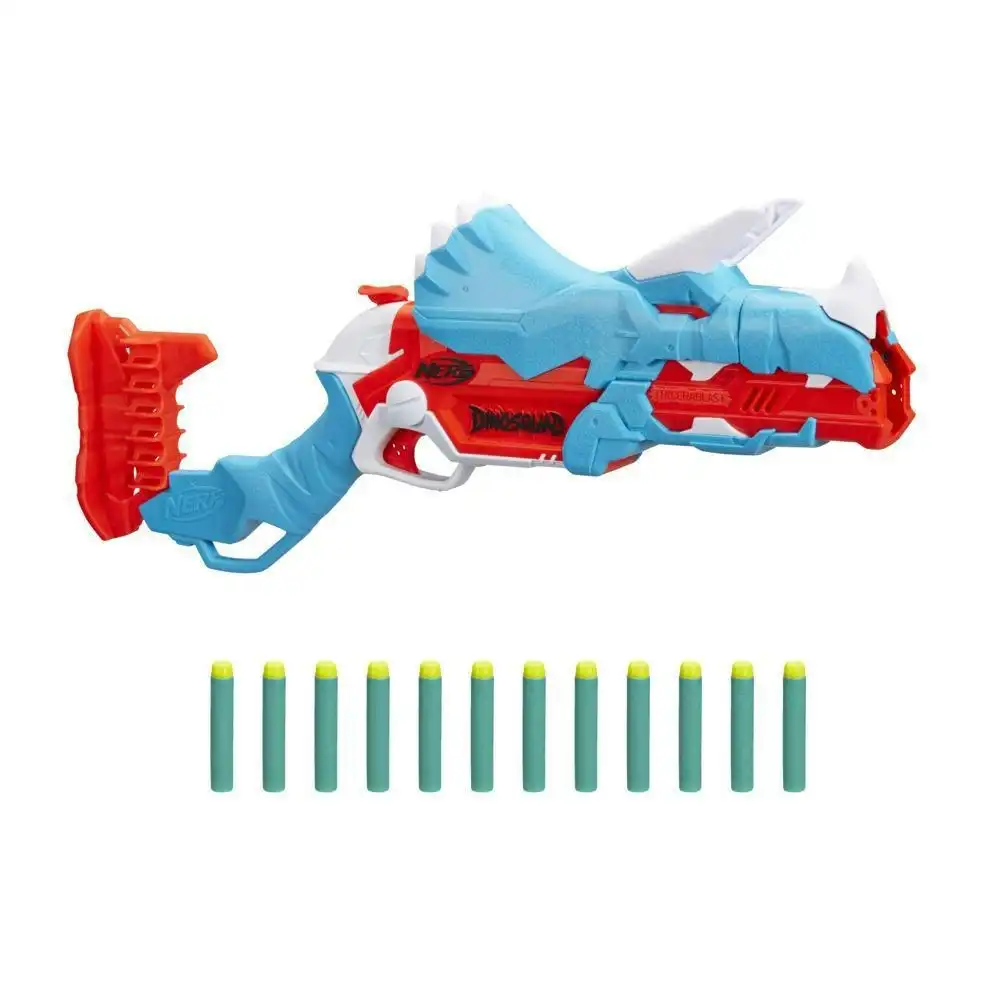 Nerf Dinosquad Tricera-blast Blaster Break-open 3-dart Loading 12 Nerf Darts Dart Storage Triceratops Dinosaur Design