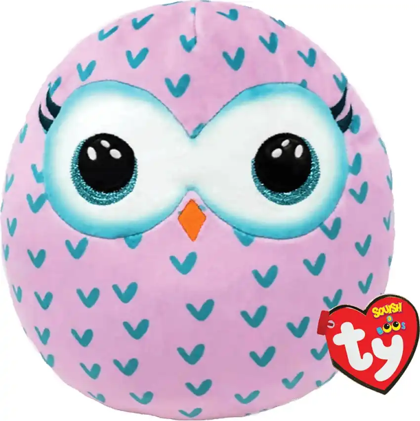 Ty Squish-a-boos - Winks The Pink Owl - Medium 10 Inches - Squishy Beanies
