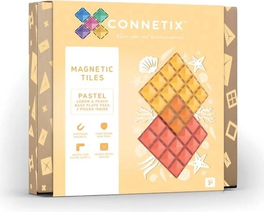 Connetix - Magnetic Tiles Pastel Base Plate Pack Lemon & Peach 2pc