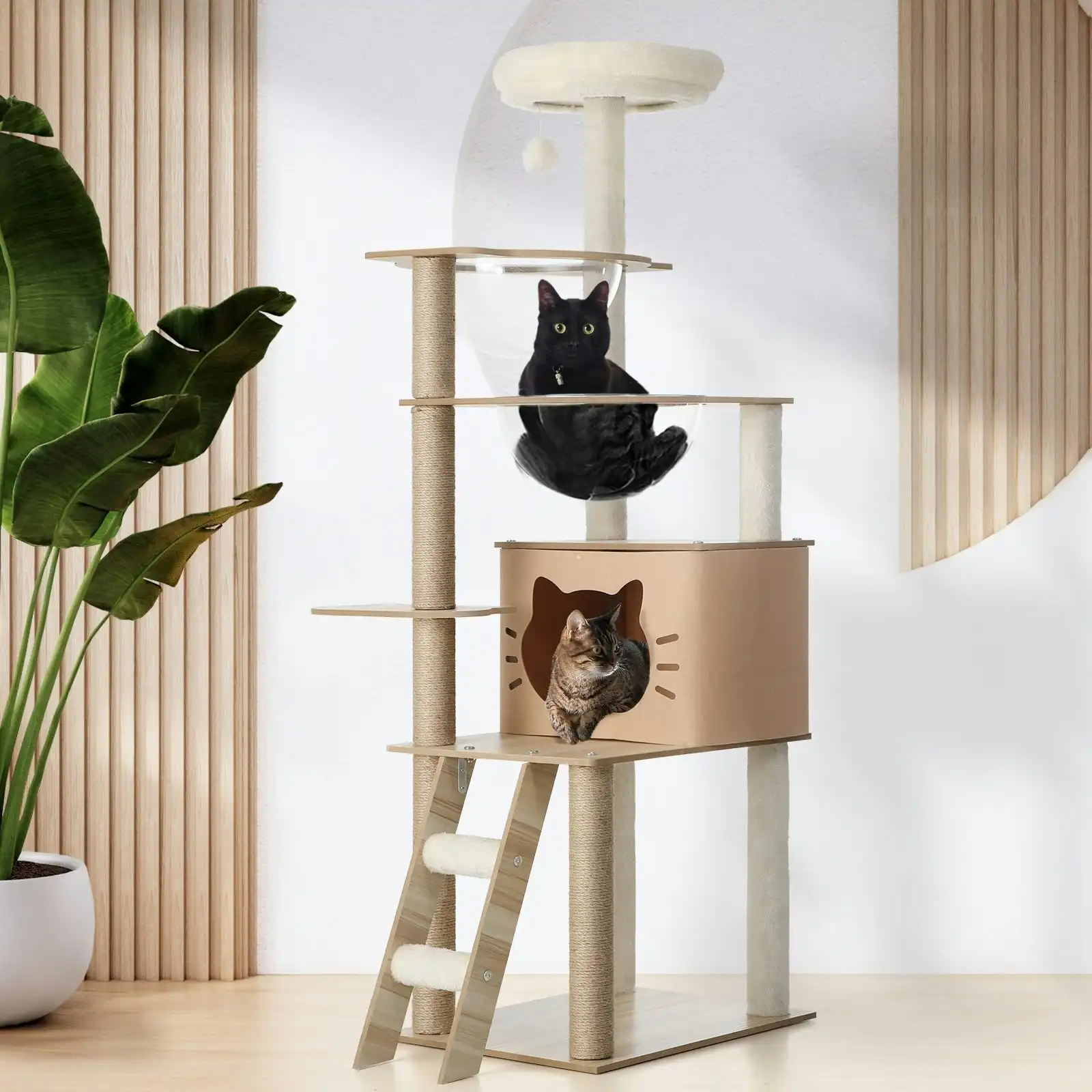 Alopet 145cm Cat Tree Tower Scratching Post Wood Scratcher Condo Detachable House