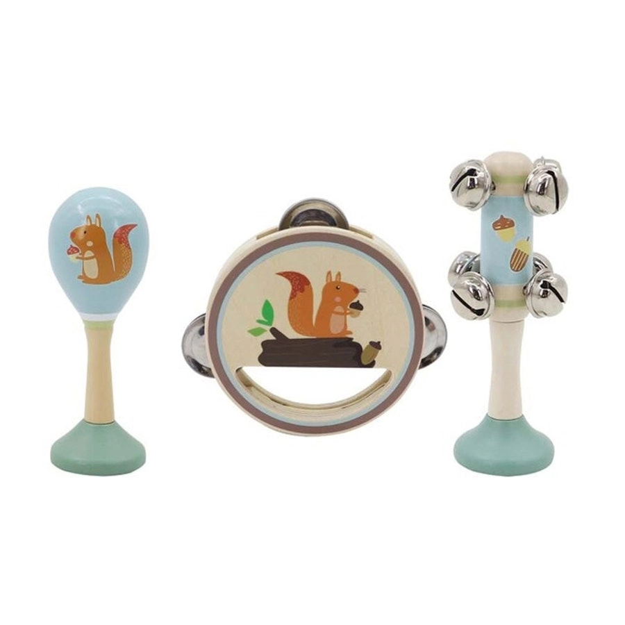 3pcs Kaper Kidz Children's Calm & Breezy Squirrel Wooden Musical Play Set 18m+