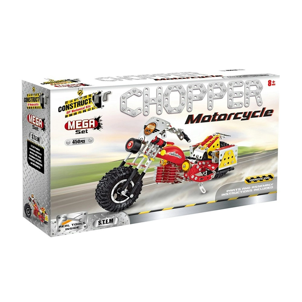 450pc Construct It Mega Set DIY Chopper Motorcycle Toy w/ Tools Kit Kids 8y+