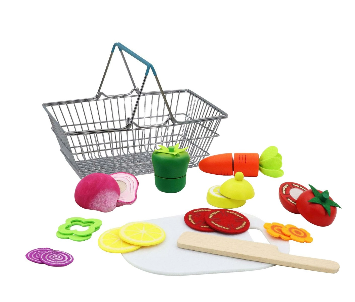 Kaper Kidz Wooden Cutting Vegetables w/Metal Basket Kids Pretend Play Toy 18m+