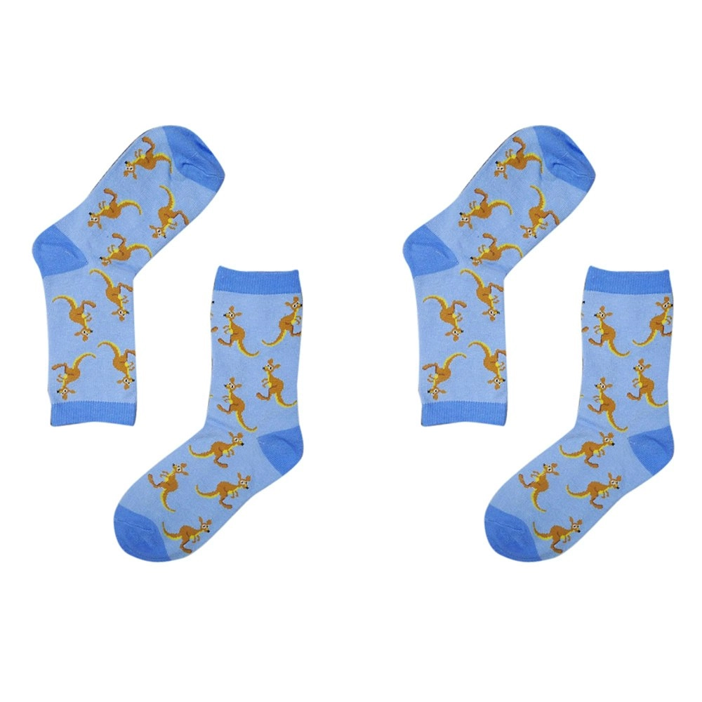 2PK Sole Mates Unisex Casual Novelty Kids Kangaroo Socks Blue Pair One Size