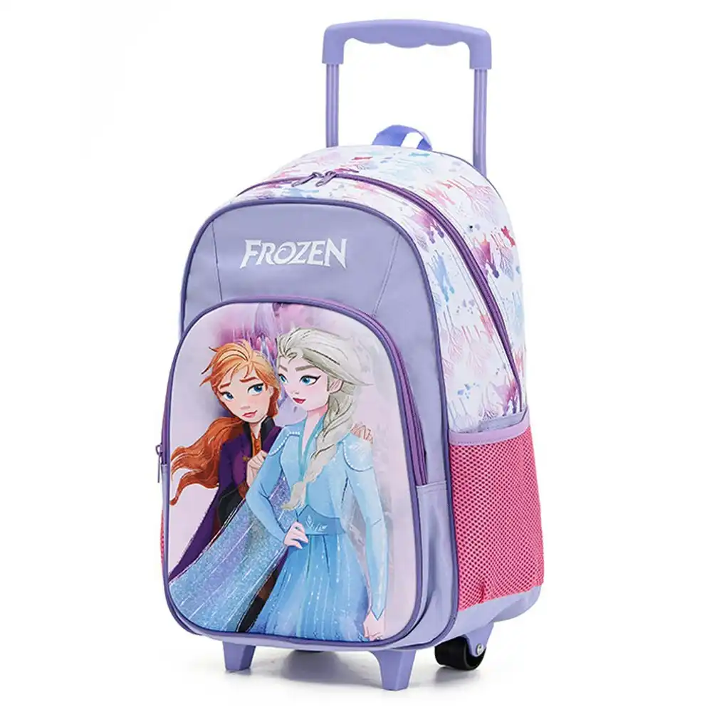 Frozen Kids 17" Travel Trolley Bag School Backpack w/ Wheels/Side Pockets Purple