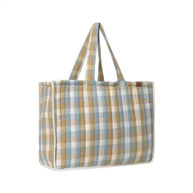 Fabelab Cotton Quilted 60cm Weekend Storage Bag Carry Tote Cottage Blue Checks