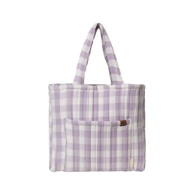 Fabelab Cotton Quilted 50x39cm Tote Bag Travel/Nappy Carry Storage Lilac Checks