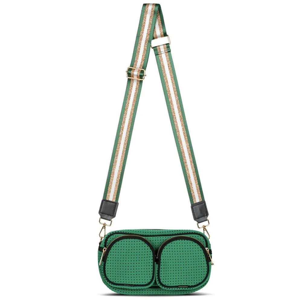 Punch Neoprene Double Pocket Travel Bag/Purse/Handbag w/Crossbody Strap Green