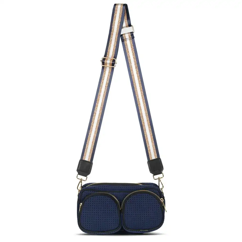 Punch Neoprene Double Pocket Travel Bag/Purse/Handbag w/Crossbody Strap Navy