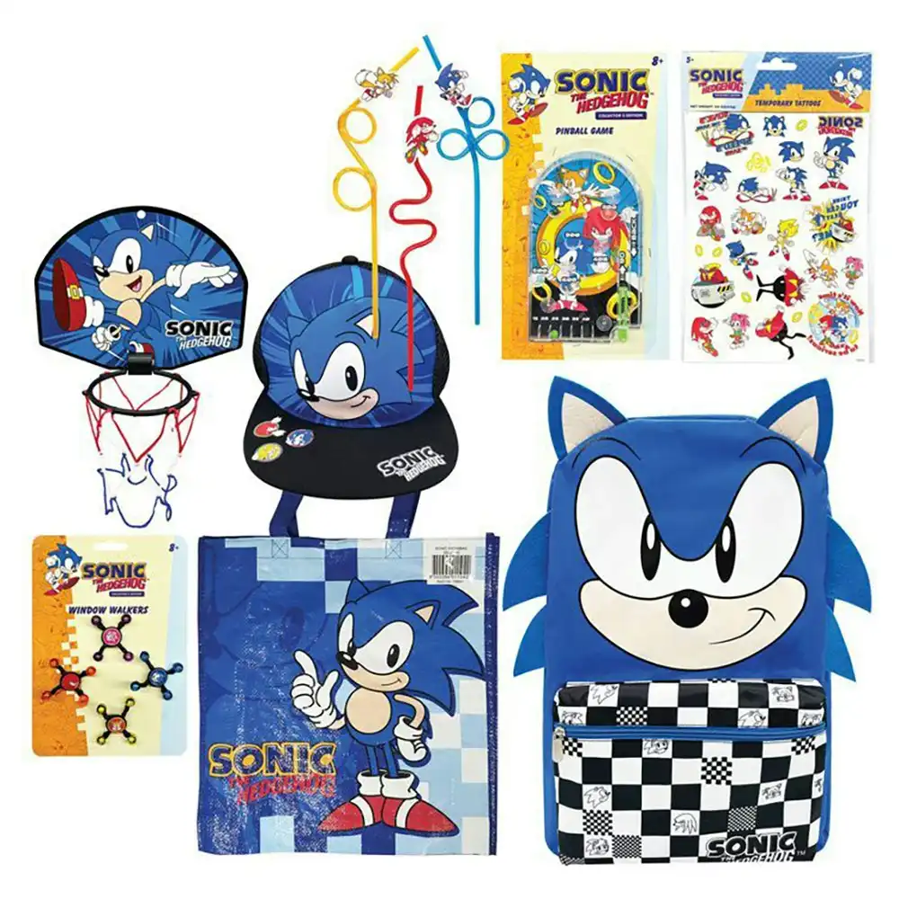 Sonic 23 Kids Showbag A4 Temporary Tattoos/Backpack Basketball Mini Ring/Cap