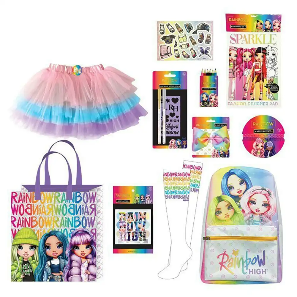 Rainbow High 23 Kids Showbag Activity Set/Backpack Body Glitter Knee High Socks