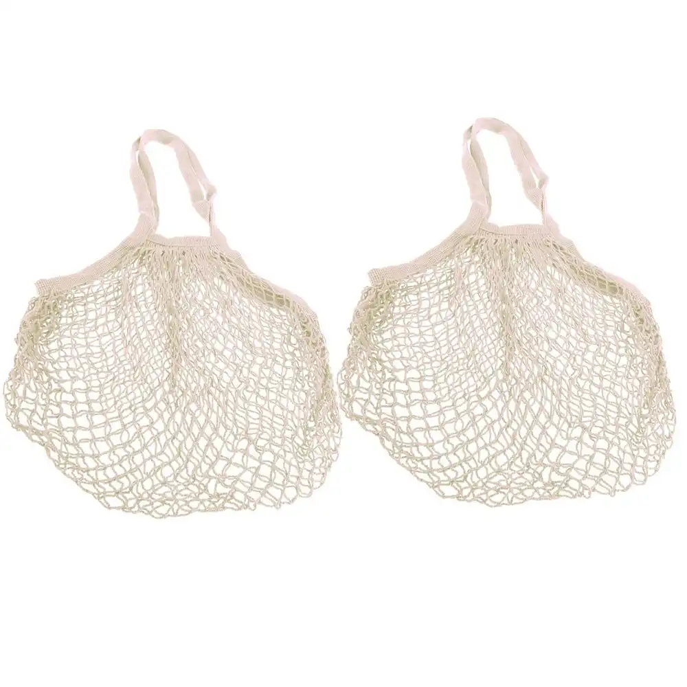 2x Sachi Long Handle Cotton String/Mesh Reusable Ecofriendly Grocery Bag Natural