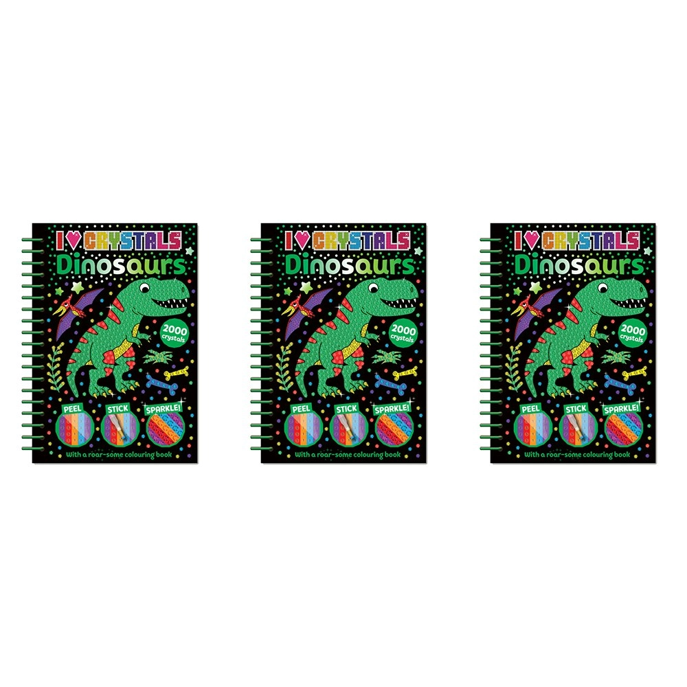 3x I Love Crystals Dinosaurs Kids Art/Craft Activity Colouriung Book w/ Stylus