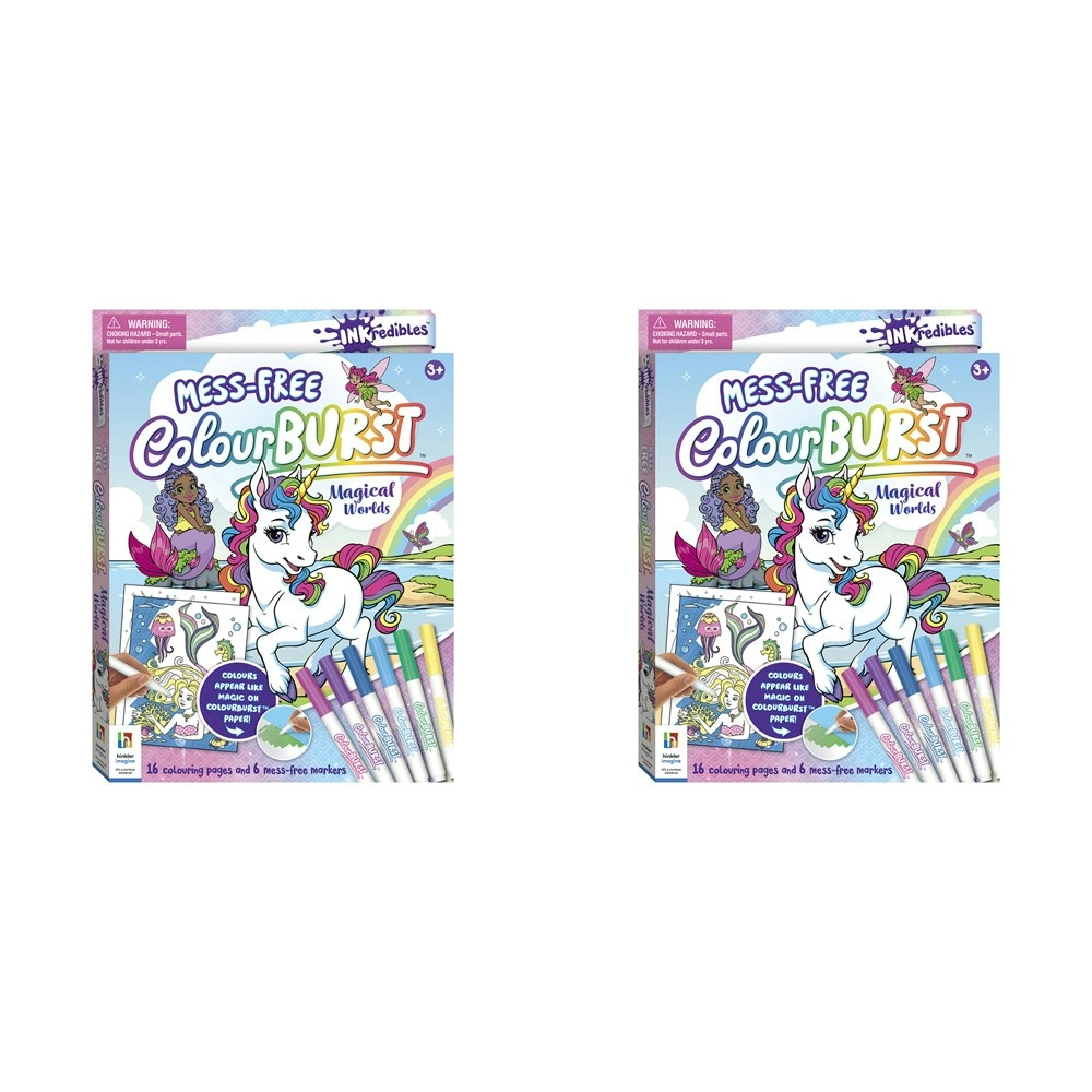 2x Inkredibles Colour Burst Magical Worlds Kids Colour Kit w/16 Pages/6 Markers