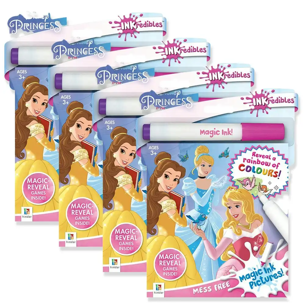4x Inkredibles: Disney Princess Magic Ink Colouring Activity Kit Mess-Free 3y+