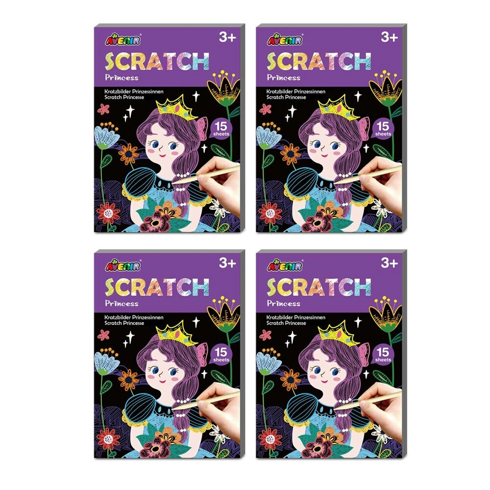 4x Avenir Mini Scratch Book Princess Kids Educational Art/Craft Activity Kit 3y+