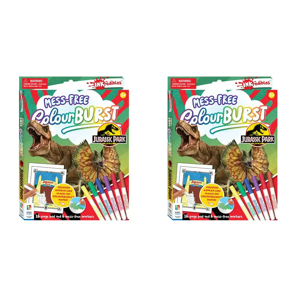 2x Inkredibles Colour Burst Jurassic Park Colouring Activity Kit Mess-Free 8y+