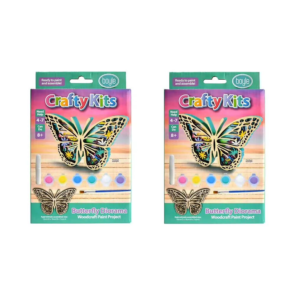 2x Boyle Crafty Kits Woodcraft Diorama Childrens Art/Craft Kit Butterfly 8y+