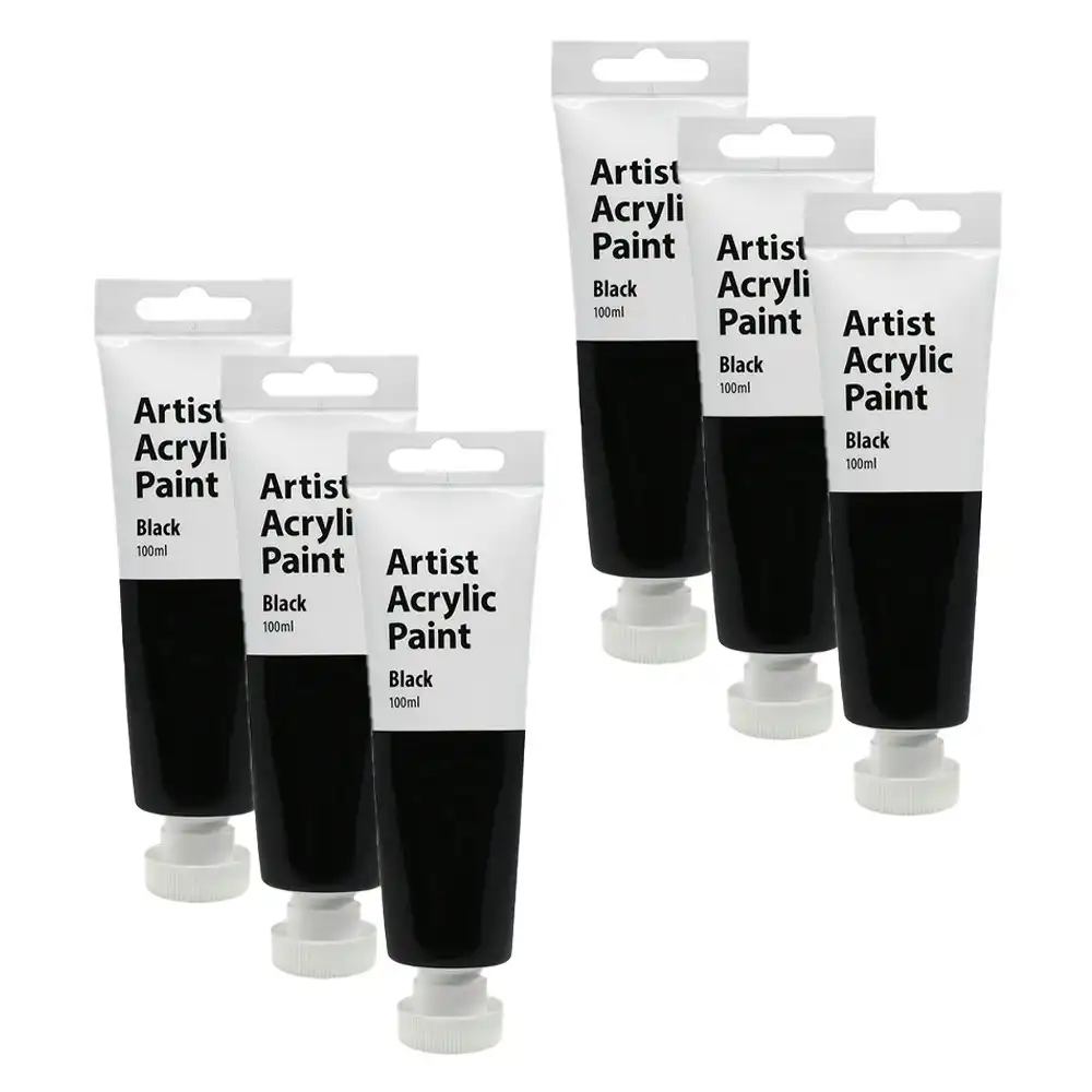 6x Artist Acrylic Paint 100ml Wood/Canvas Art Tube Painting Activity Black 3y+